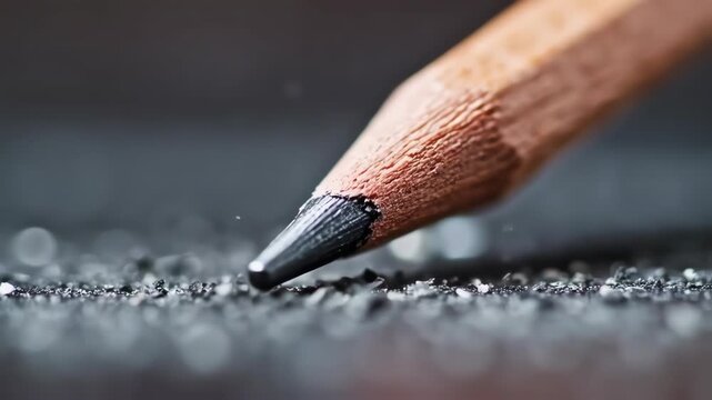 Closeup of a sharpened pencil tip writing on textured paper