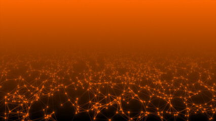 Orange color 3d lines and dots mesh futuristic plexus background