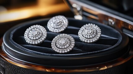 Jewelry earrings in storage tray, close-up shot showcasing elegant storage and display design.