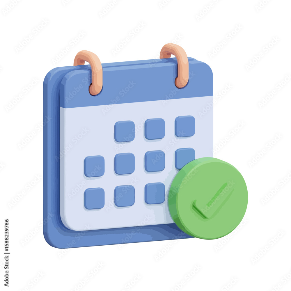 Fototapete A 3D rendering of a calendar with a green check mark indicating a completed task or scheduled event.
