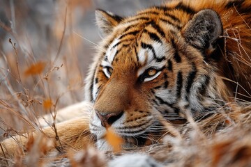 Obraz premium A tiger resting in the grass