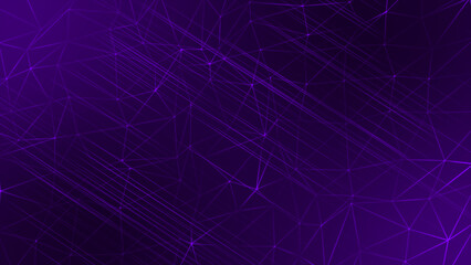 Purple color parallel diagonal lines with low poly dots and lines futuristic geometrical dark background