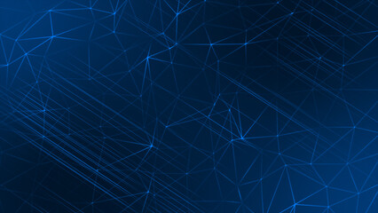 Royal blue color parallel diagonal lines with low poly dots and lines futuristic geometrical dark background