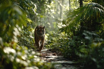 Obraz premium A tiger running through the jungle