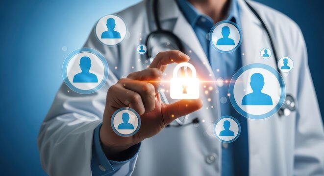 Doctor Protecting Patient Data: Digital Healthcare Security