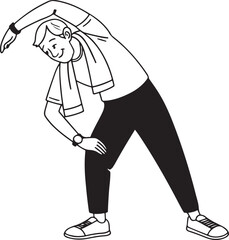 Senior man performing a stretching exercise isolated on transparent background