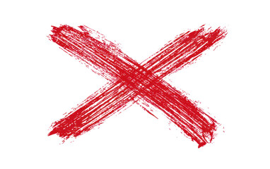 PNG red painted cross symbol isolated on a white background