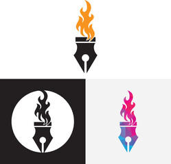 Pen fire vector logo illustration. Flaming Pen Nib Logo Vector.
