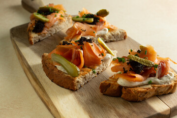 A view of some salmon tartine.