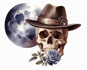 Topped Remains Skull with a hat isolated watercolor vector illustration svg