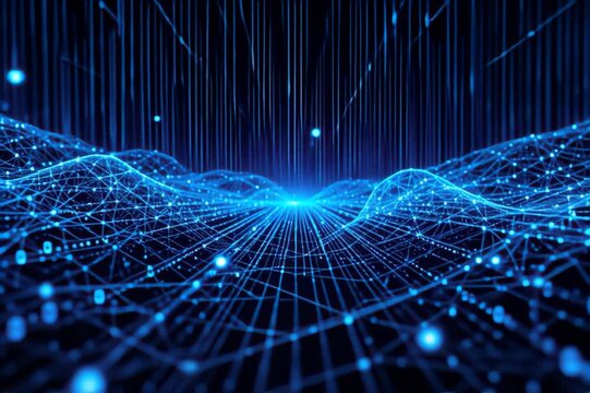 Abstract Network Data Visualization Complex interconnected nodes and binary code
