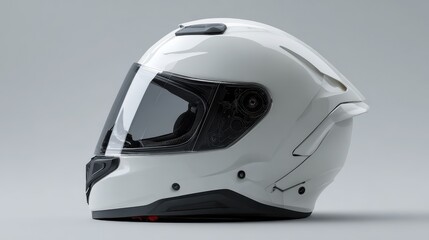 Fototapeta premium Helmet Mockup. White Motorcycle Helmet Isolated on Grey Background for Safety and Sport Equipment Presentation