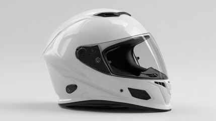 Helmet Mockup. White Motorcycle Helmet on Grey Background, Right View