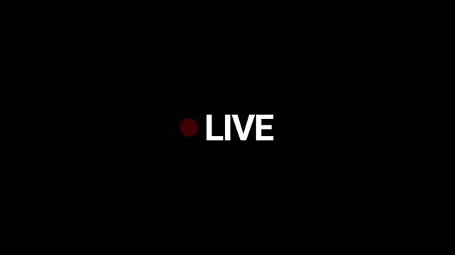 Red Live Stream Button with transparent background, Live streaming icon animation with alpha channel, 4k Animated red button live streaming broadcast suitable for TV Shows, and social Live.
