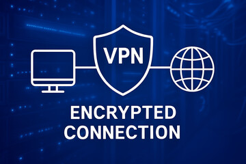 VPN secure connection, digital cybersecurity, VPN symbol, glowing shield, lock icon, secure internet, global network, encrypted connection, virtual private network, data protection, internet security,
