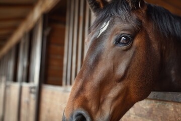 Horse Headshot: Giant Thoroughbred Equine in Stable, Sharpened Focus on Snout
