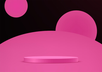 Black and Pink background vector 3d with pink podium Space for selling products on the website. Abstract wallpaper design with copy space to display your products. Vector illustration.