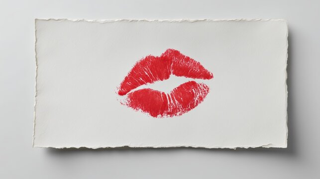 Handwritten love note adorned with a vivid red lipstick kiss printed on textured paper
