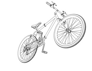 Obraz premium Folding Bicycle Technical Drawing: Detailed Line Art Blueprint of an Innovative, Compact Urban Transport Design. Highlighting Sustainable Mobility, Eco-Friendly, and Space-Saving Personal Commuting