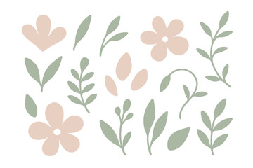 Floral illustration featuring various flowers and leaves in soft pastel colors suitable for design or decoration