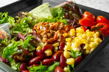 A closeup view of a taco salad.