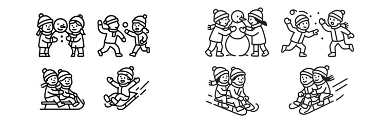 Children enjoying various winter activities in a snowy landscape while playing outdoors with friends and family