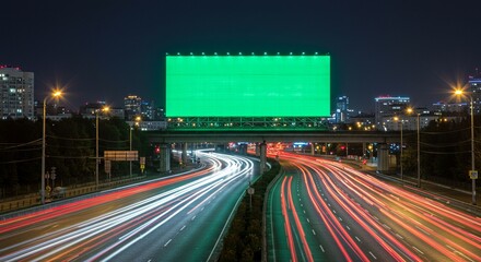 Blank billboard highway night cityscape