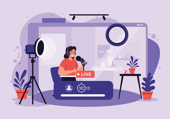 Podcast Recording Studio Flat Vector Illustration