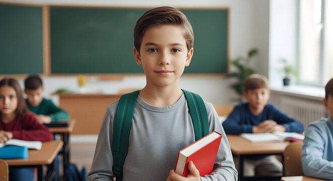 Smart Schoolboy Sitting with Tablet