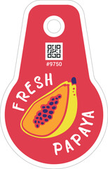 Fresh Papaya Produce Sticker Design Template PLU and QR Codes. Vector Package Tag Isolated on Transp