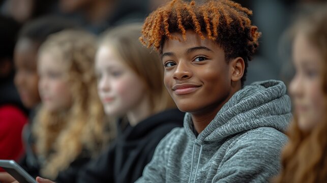 Students participating interactive lesson digital learning tool tablet resource Action shot capture engagement of student they interact their device while wide angle view showcase digital learning