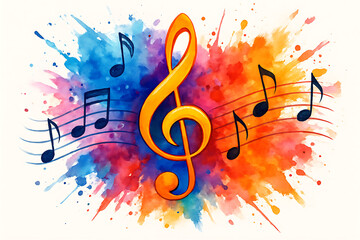 Vibrant Watercolor Music Notes and Treble Clef Art