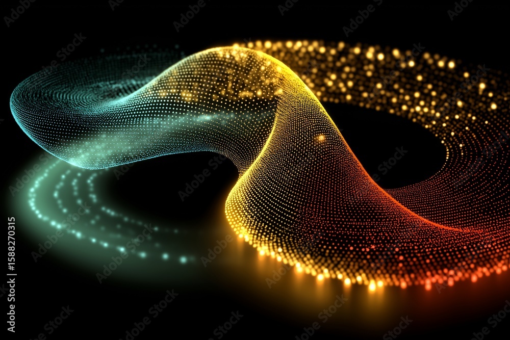 Wall mural quantum computing entanglement concept. abstract glowing wave of colorful digital particles