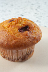 A view of a blueberry muffin.