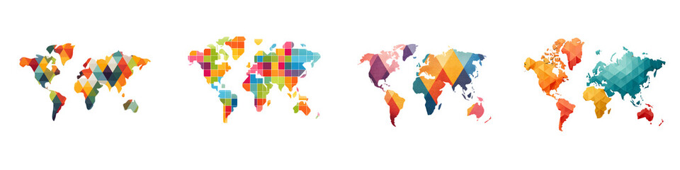 Obraz premium Abstract Geometric World Maps, Isolated on White