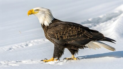 Majestic American bald eagle in snow, a true symbol of nature's wild beauty, captured in a striking wildlife portrait