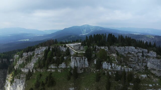 Forte di Campolongo - Military Fortress On The Asiago Plateau In Rotzo, Italy - Aerial Drone Shot
