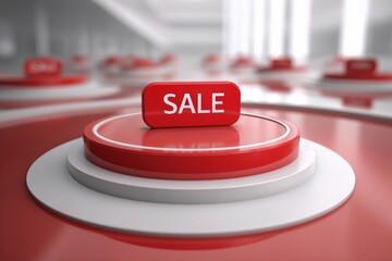 round podium advertising products which is red button with inscription sale