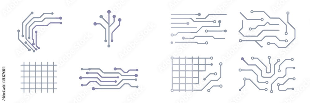 Poster abstract circuit patterns in a grid layout showcasing digital designs and technological concepts