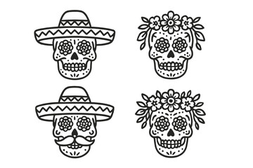 Colorful decorative skulls showcase traditional symbolism during cultural celebration in Mexico