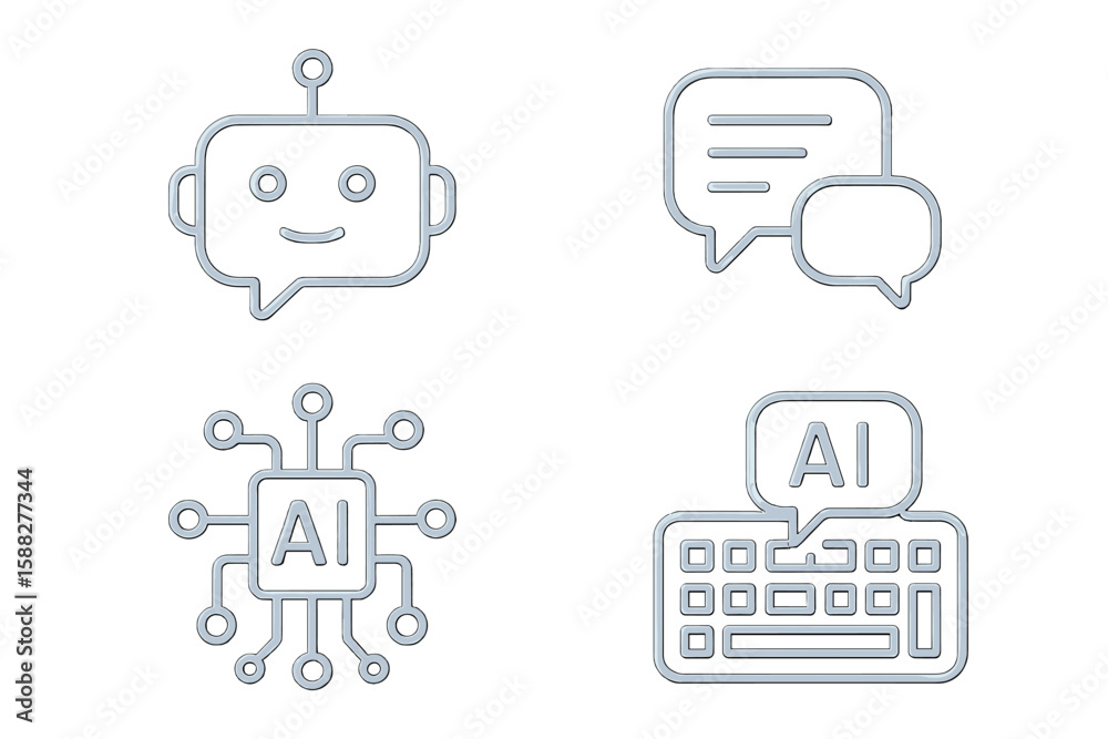 Poster digital icons representing artificial intelligence concepts and communication in a modern design lay