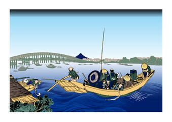 御厩川岸ゟ両國橋夕陽見
