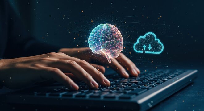 Digital Brainpower: Hands Typing, Cloud Computing, Neural Network Data Transfer