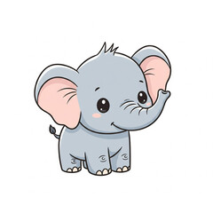 Naklejka premium Cute Cartoon Tiny Baby Elephant on White Background