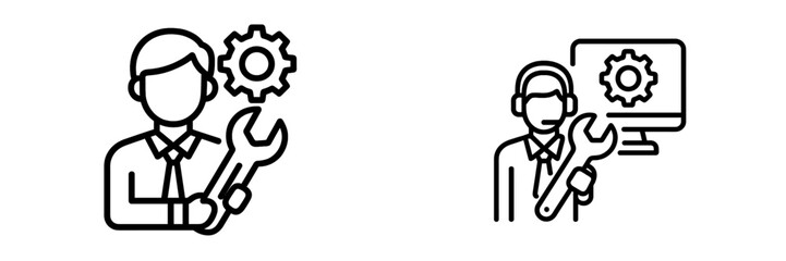 Technician working with tools and computer to troubleshoot equipment during a technical support session in a modern office