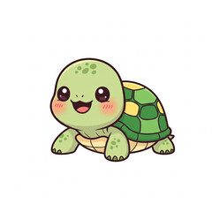 Fototapeta premium Cartoon Small Turtle on White Background