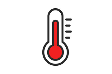 Thermometer symbol indicating high temperature with red liquid and scale in minimalist design