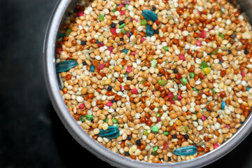 close up of bird food grains
