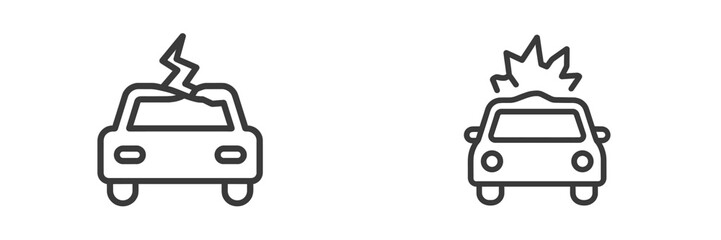 Obraz premium Car collision icons illustrating minor and major damage with cracked windshields and dented roofs
