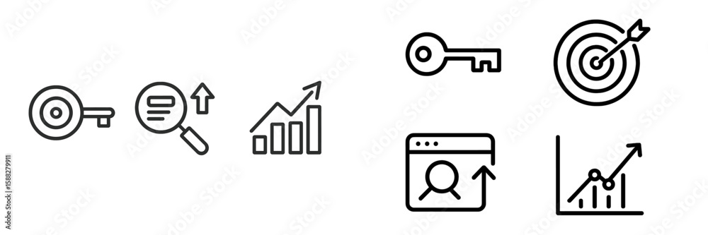 Poster statistics and analytics icons representing data analysis and target performance in a business envir